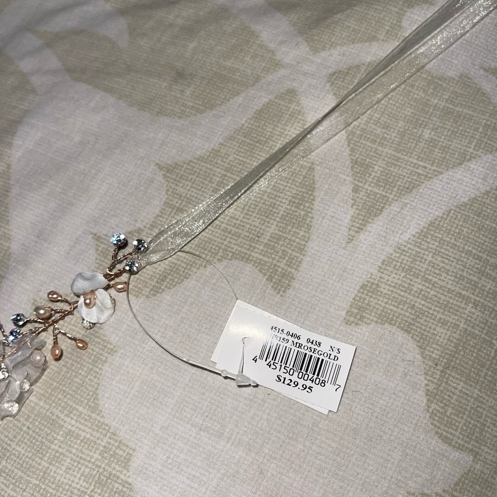 David’s Bridal Rose Gold flower head band piece with rhinestones